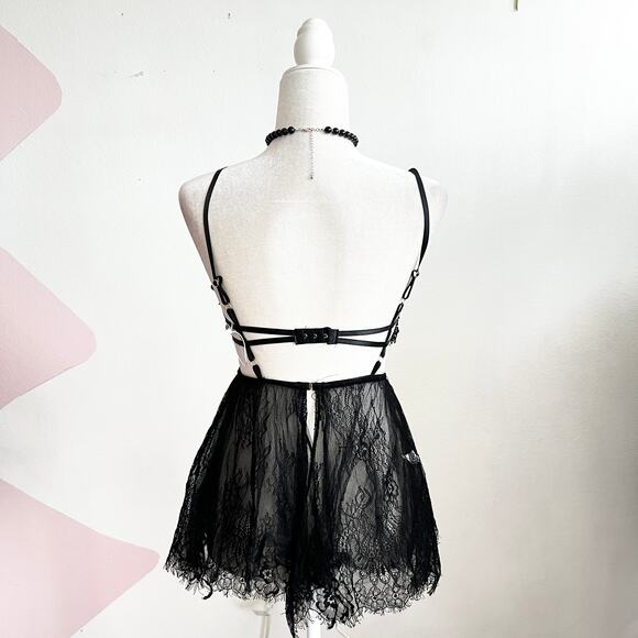 Black Lace Babydoll Tank Top, Goth Whimsigoth Grunge Indie Sleaze Small - Picture 2 of 5
